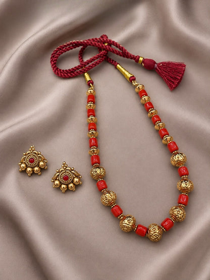 Ishhaara Coral Floral Gold Ball Beaded Necklace