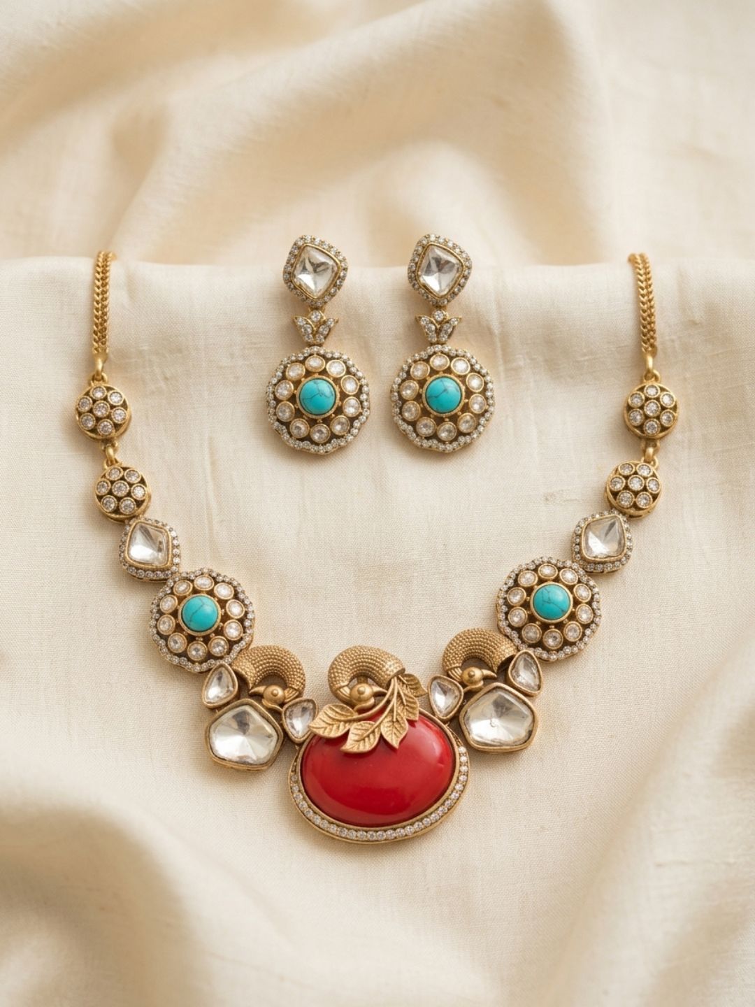 Ishhaara Coral Stone Studded Choker Neckalce