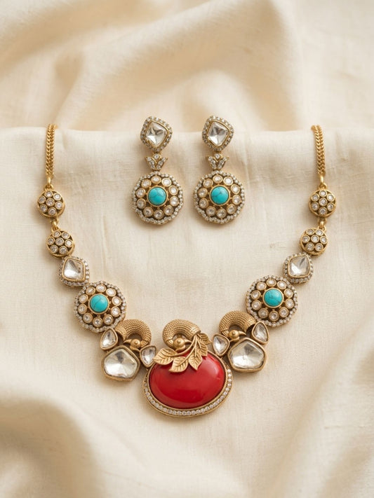 Ishhaara Coral Stone Studded Choker Neckalce