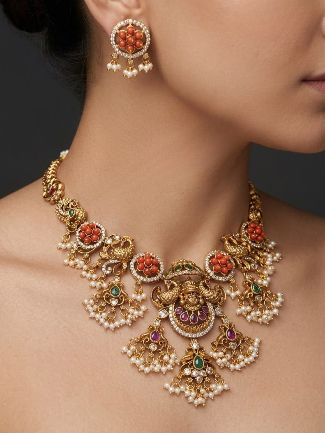 Ishhaara Coral Studded Guttapusalu Necklace
