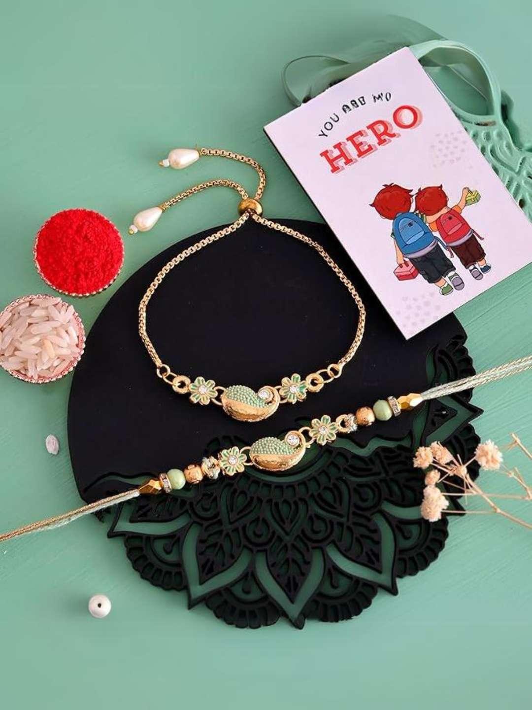 Ishhaara Couple Floral Rakhi With You Are My Hero Fridge Magnet & Roli Tilak