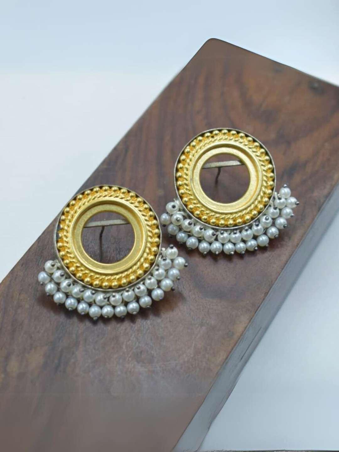 Ishhaara Creamy Pearl Beaded Round Earrings