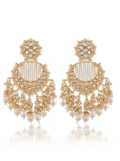 Ishhaara Creamy White Chandbali Kundan Pearl Earrings