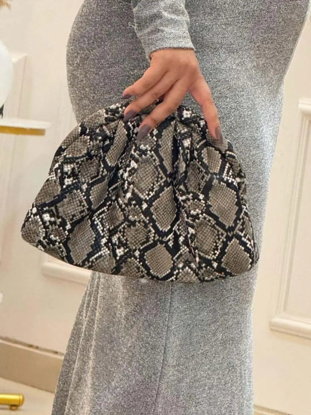 Ishhaara Crescent Frame Faux Leather Cloud Bag