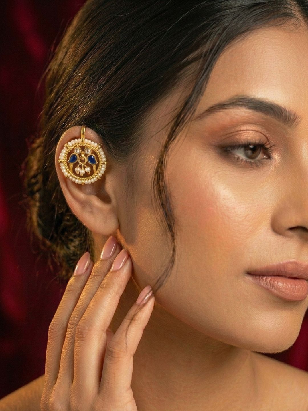 Ishhaara Crescent Kundan Stone Bugadi Earrings