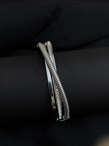 Ishhaara Crossed Rhinestone Stainless Steel Bangle