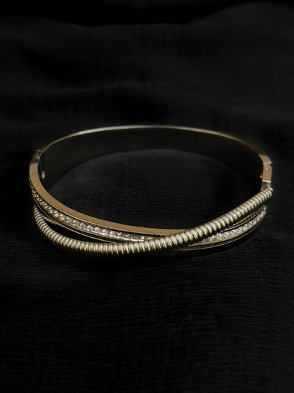 Ishhaara Crossed Rhinestone Stainless Steel Bangle