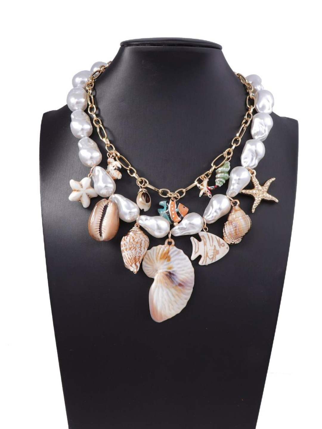 Ishhaara Crunchy Fashion Pearl Star And Shell Charm Necklace