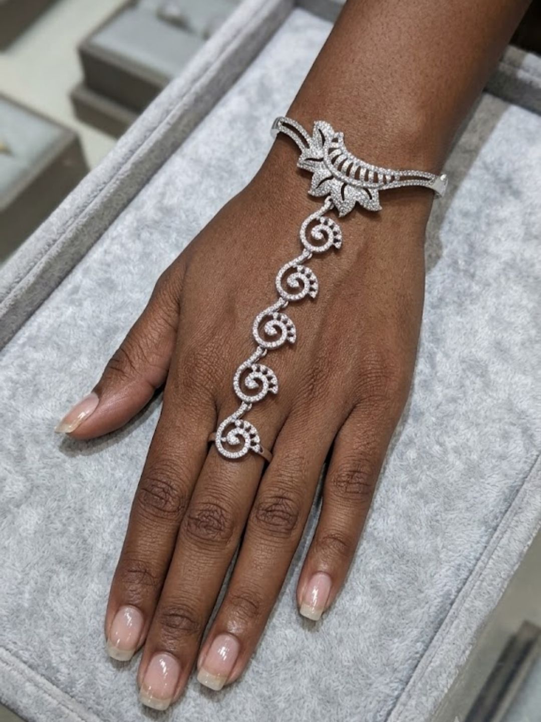 Ishhaara Crystal Flower Hand Bracelet