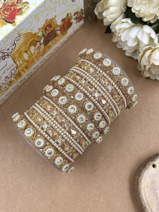 Ishhaara Crystal Gold Plated Bangle Set