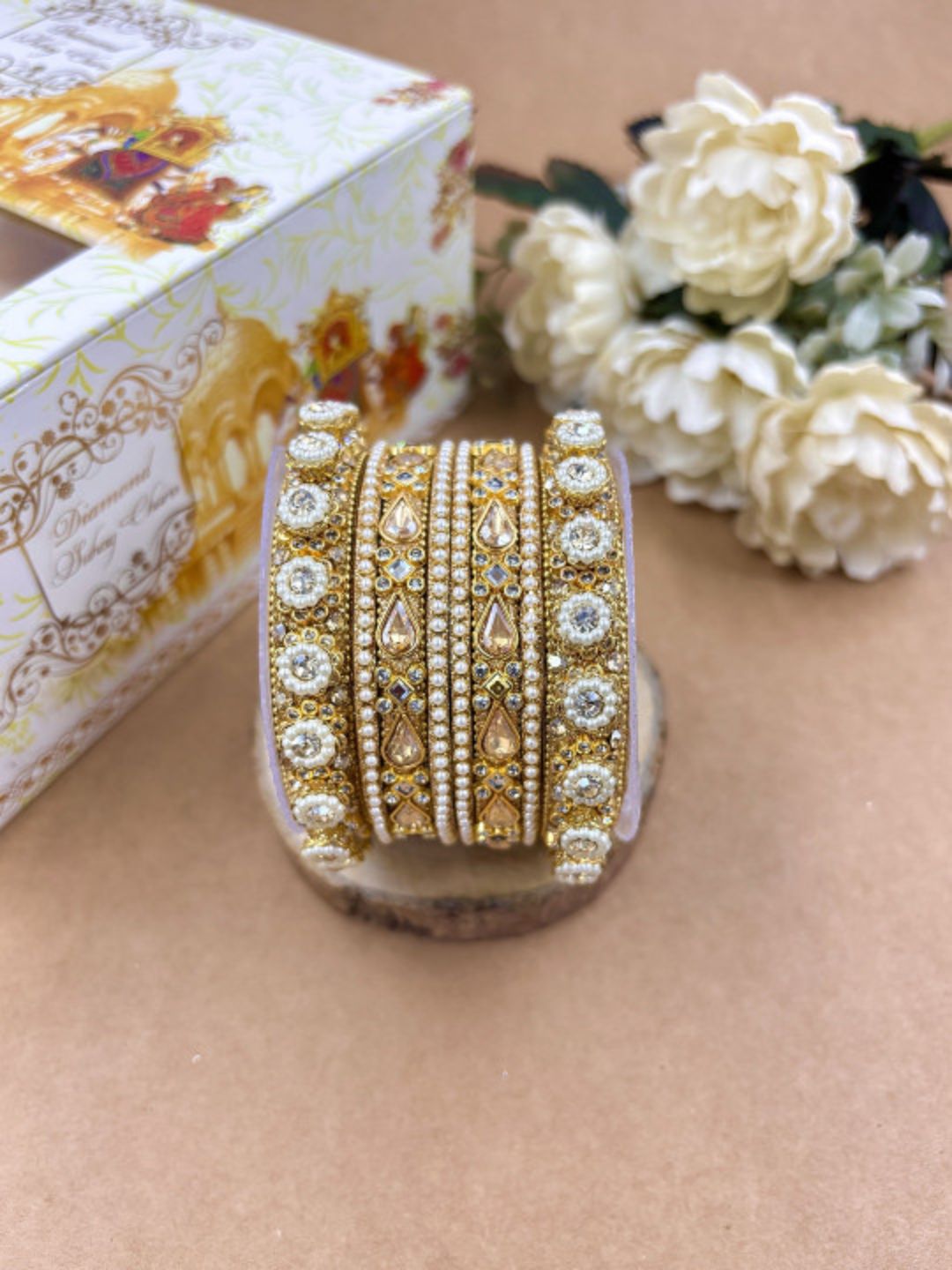Ishhaara Crystal Gold Plated Bangle Set