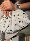 Ishhaara Crystal Rhinestone Multicolor Stone Emblished Denim Bag