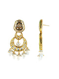 Ishhaara Crystal White Kundan Chand Dangler Earring Blue