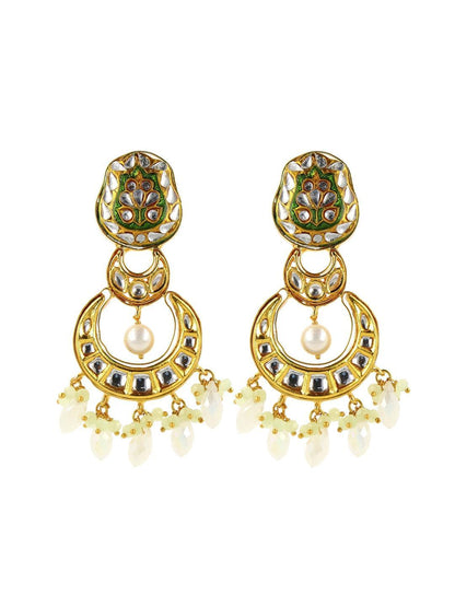 Ishhaara Crystal White Kundan Chand Dangler Earring Green