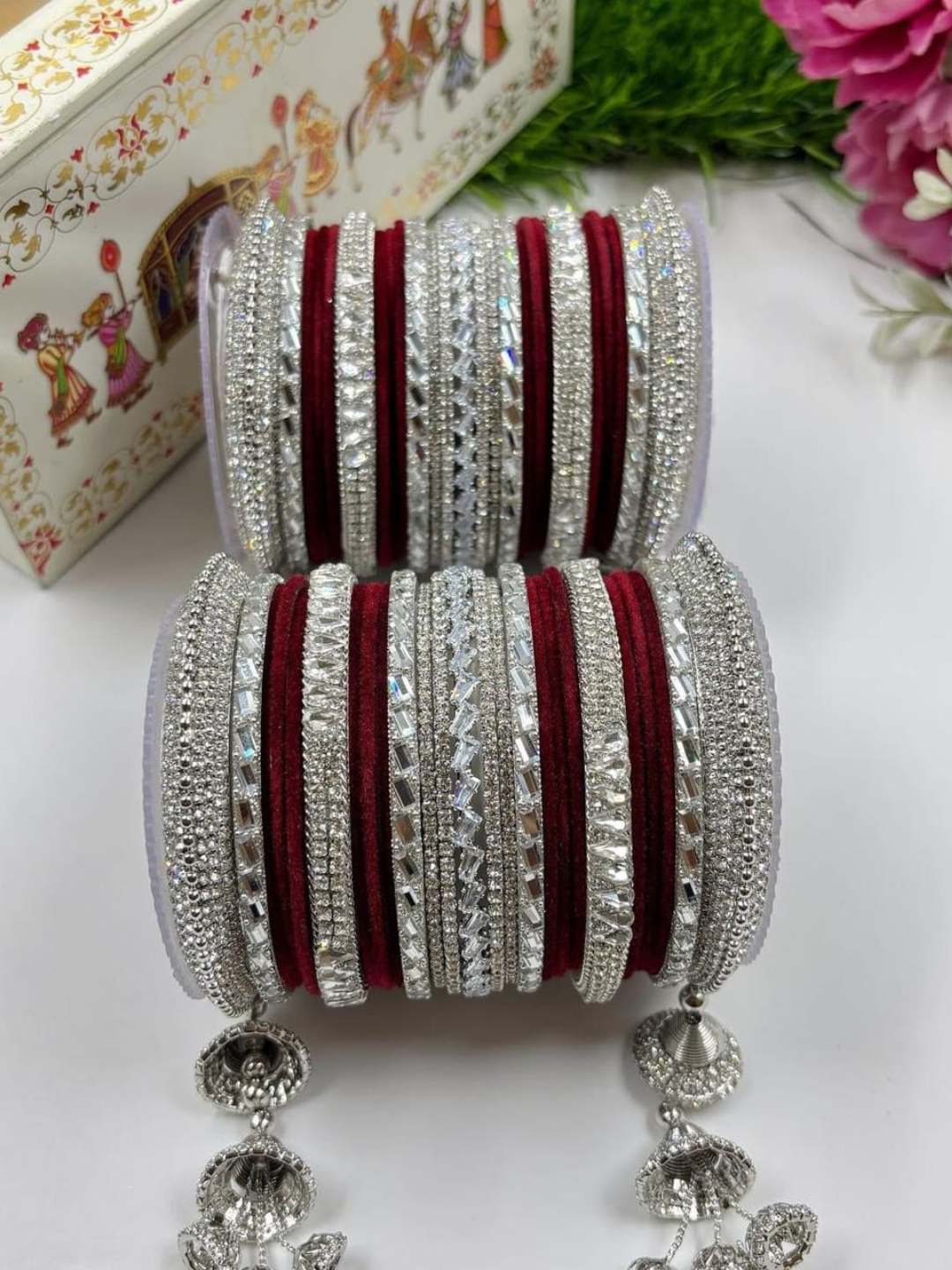 Ishhaara Crystals Studded Bridal Chooda Bangles Set With Latkan