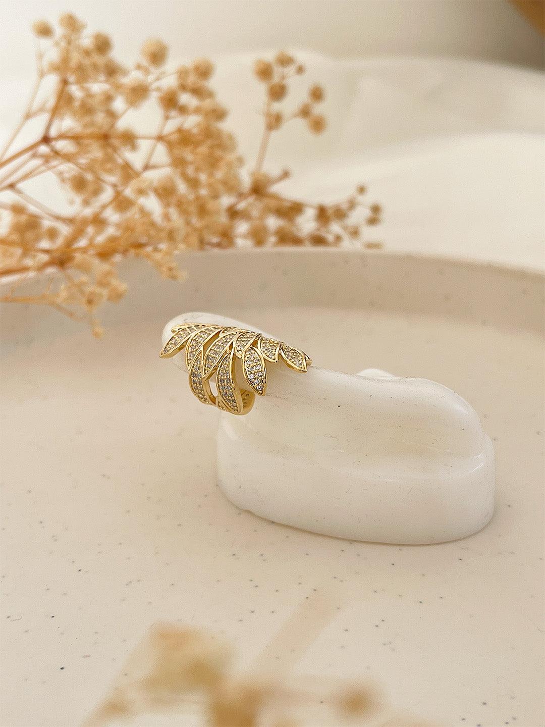 Ishhaara Cubic Zirconia Decor Leaf Design Earcuff