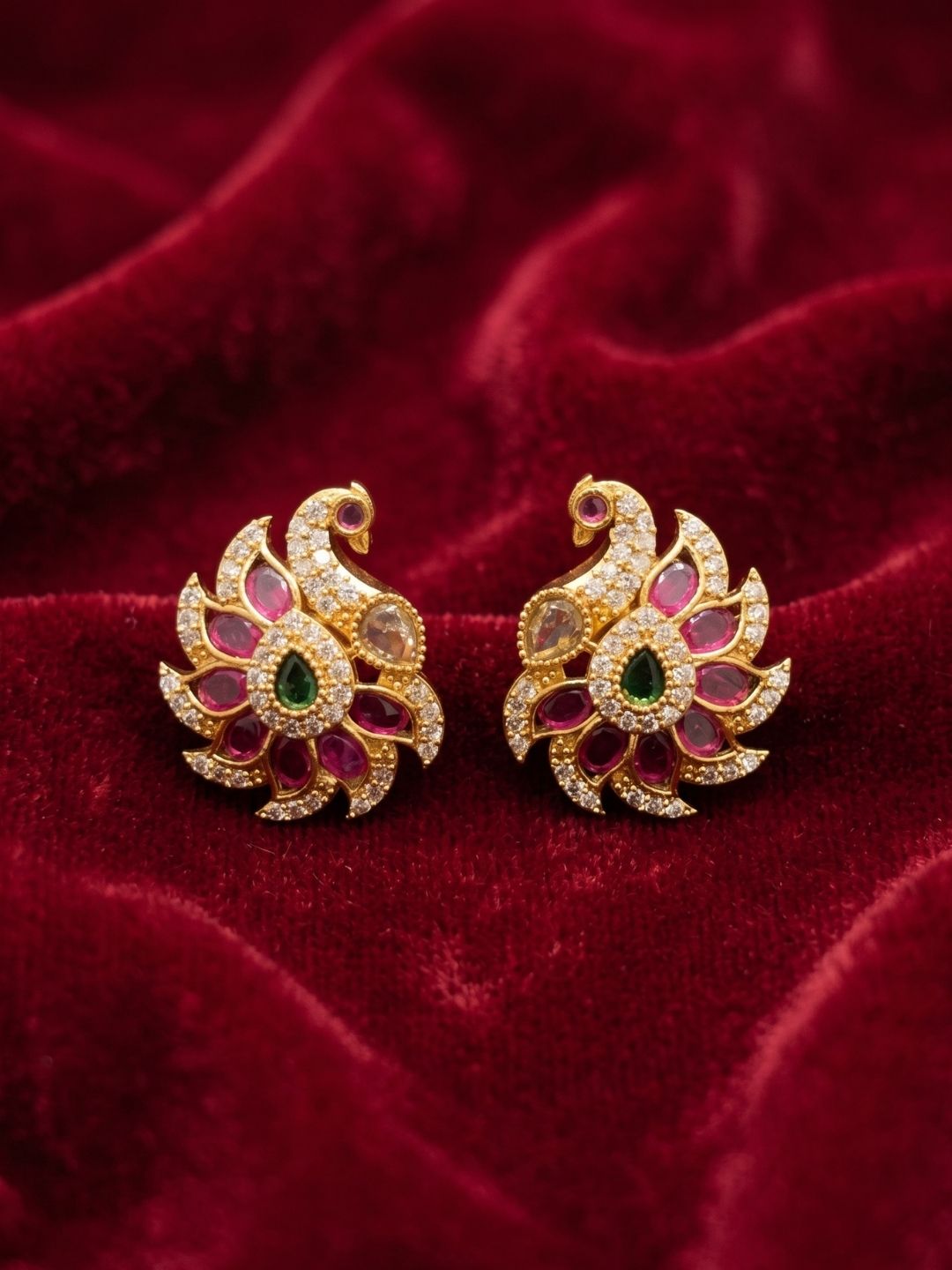 Ishhaara Cubic Zirconia Peacock Stud Earrings