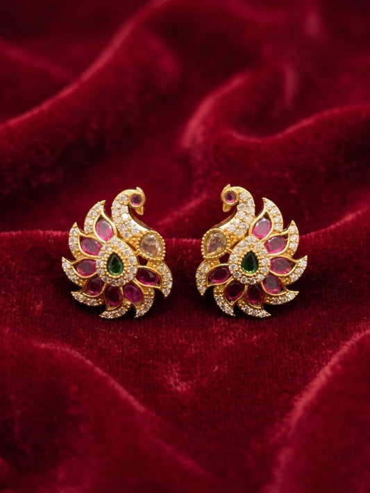 Ishhaara Cubic Zirconia Peacock Stud Earrings