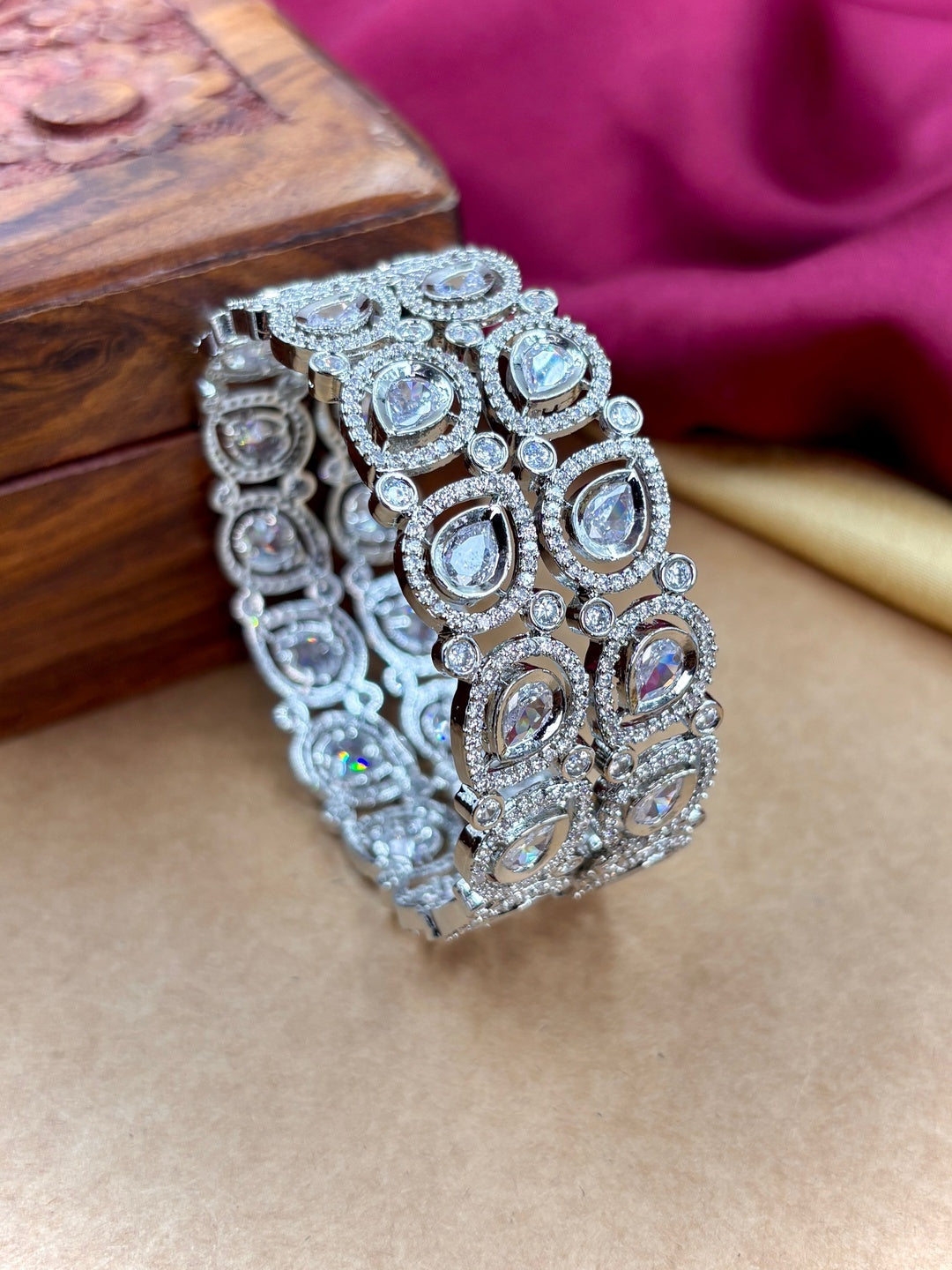 Ishhaara CZ Diamond Bangle Bracelet - Elegant silver bangle adorned with sparkling CZ diamonds - view 2