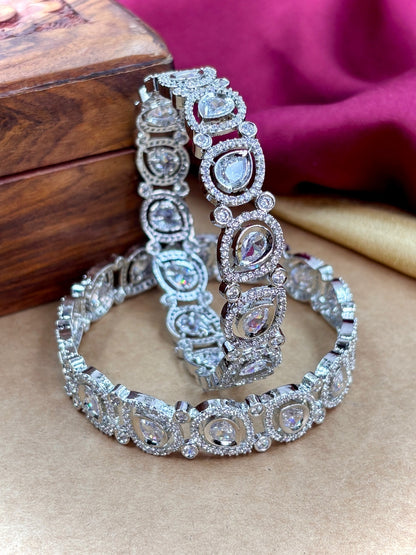 Ishhaara CZ Diamond Bangle Bracelet - Elegant silver bangle adorned with sparkling CZ diamonds - view 5
