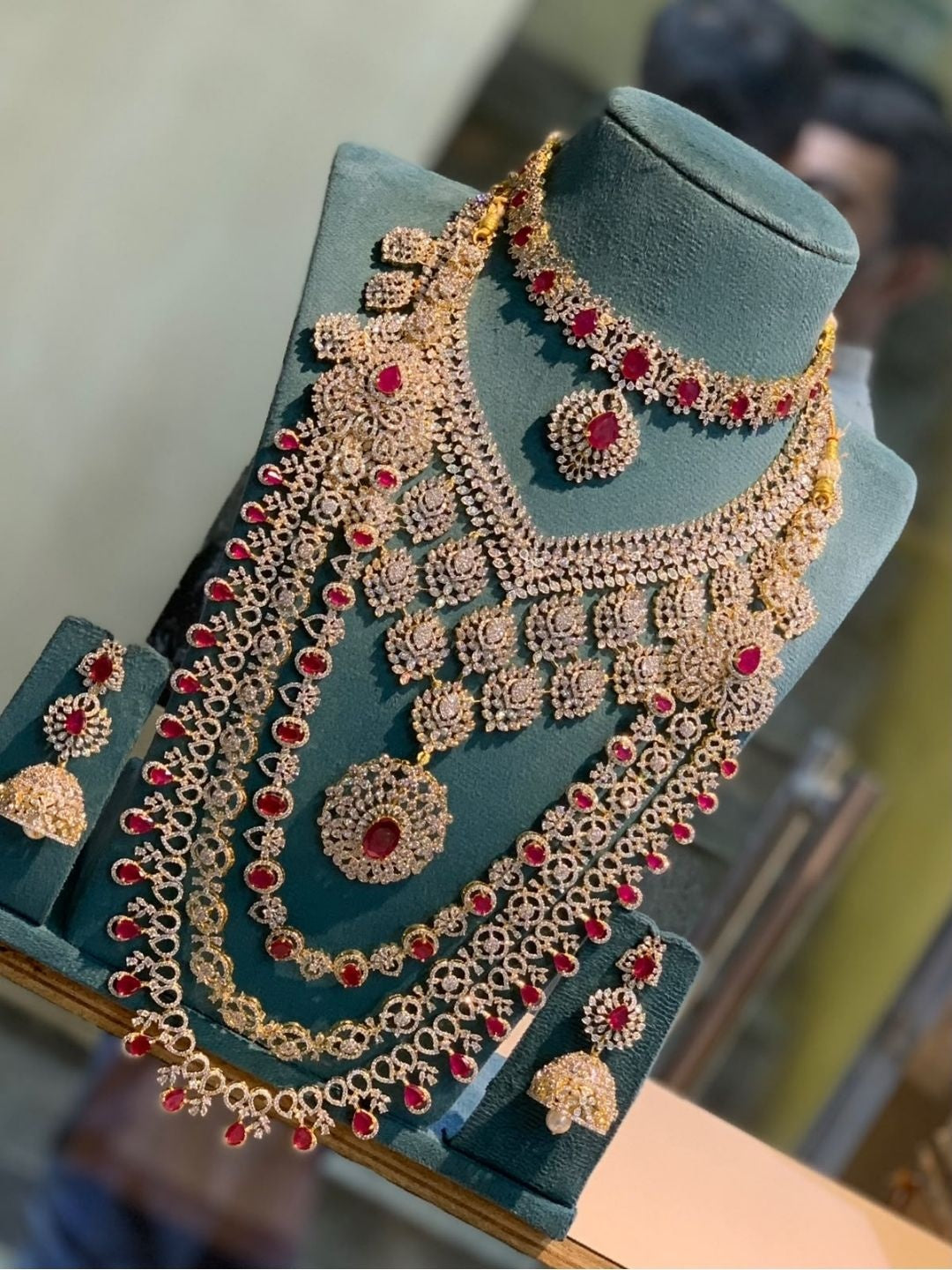 Ishhaara Kundan Temple Long Necklace Set — handcrafted Indian jewellery - view 4
