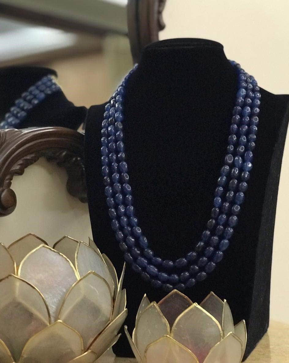 Ishhaara Dark Blue 3 Layered Beads Necklace