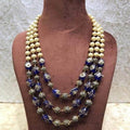 Ishhaara Dark Blue 3 Layered Pearl Semi Prescious Necklace