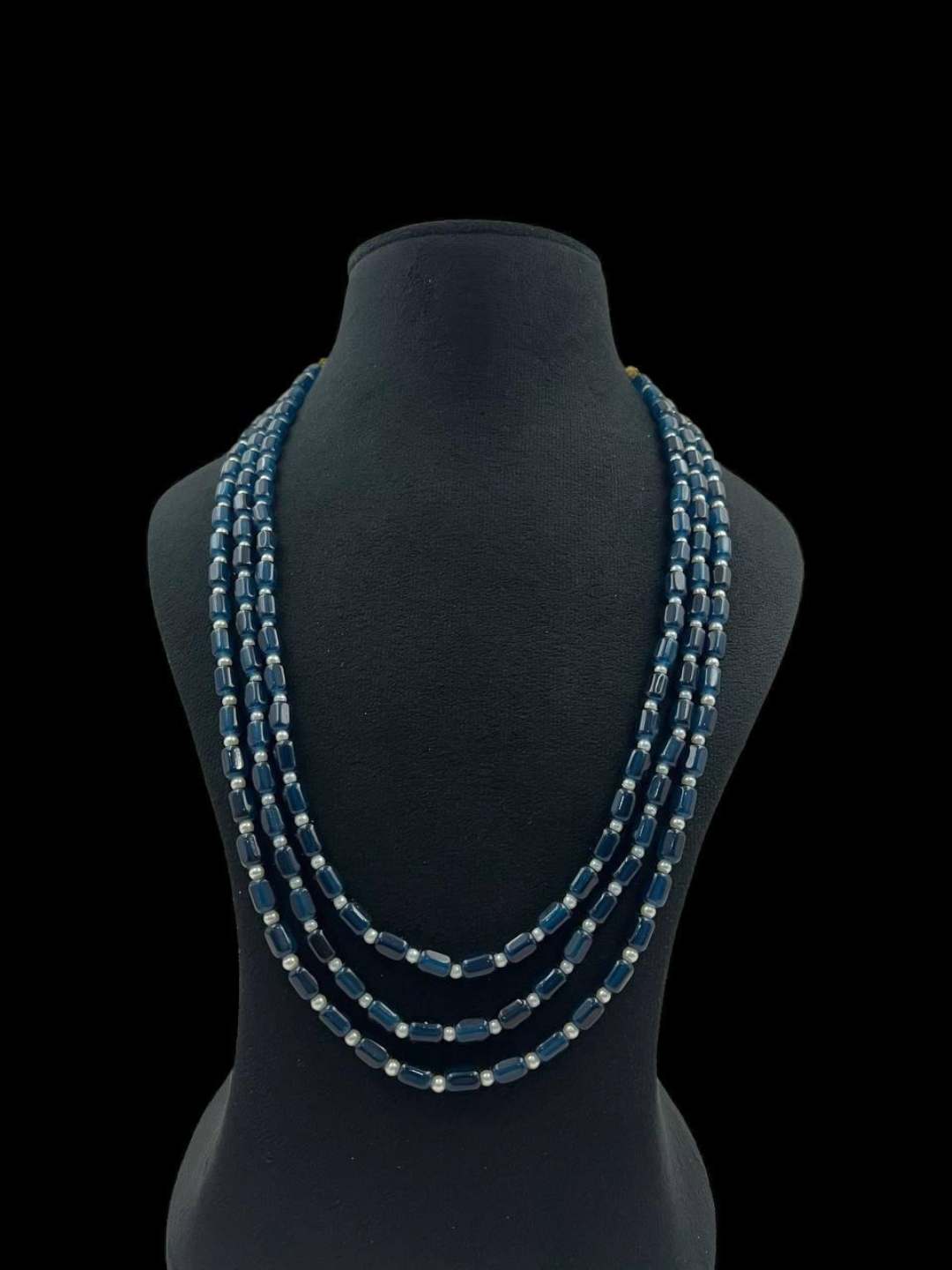 Ishhaara Dark Blue 3 Line Pearl Mala Necklace