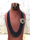 Ishhaara Dark Blue Flower Side Pendant Necklace