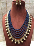Ishhaara Dark Blue Long Onyx Kundan Necklace