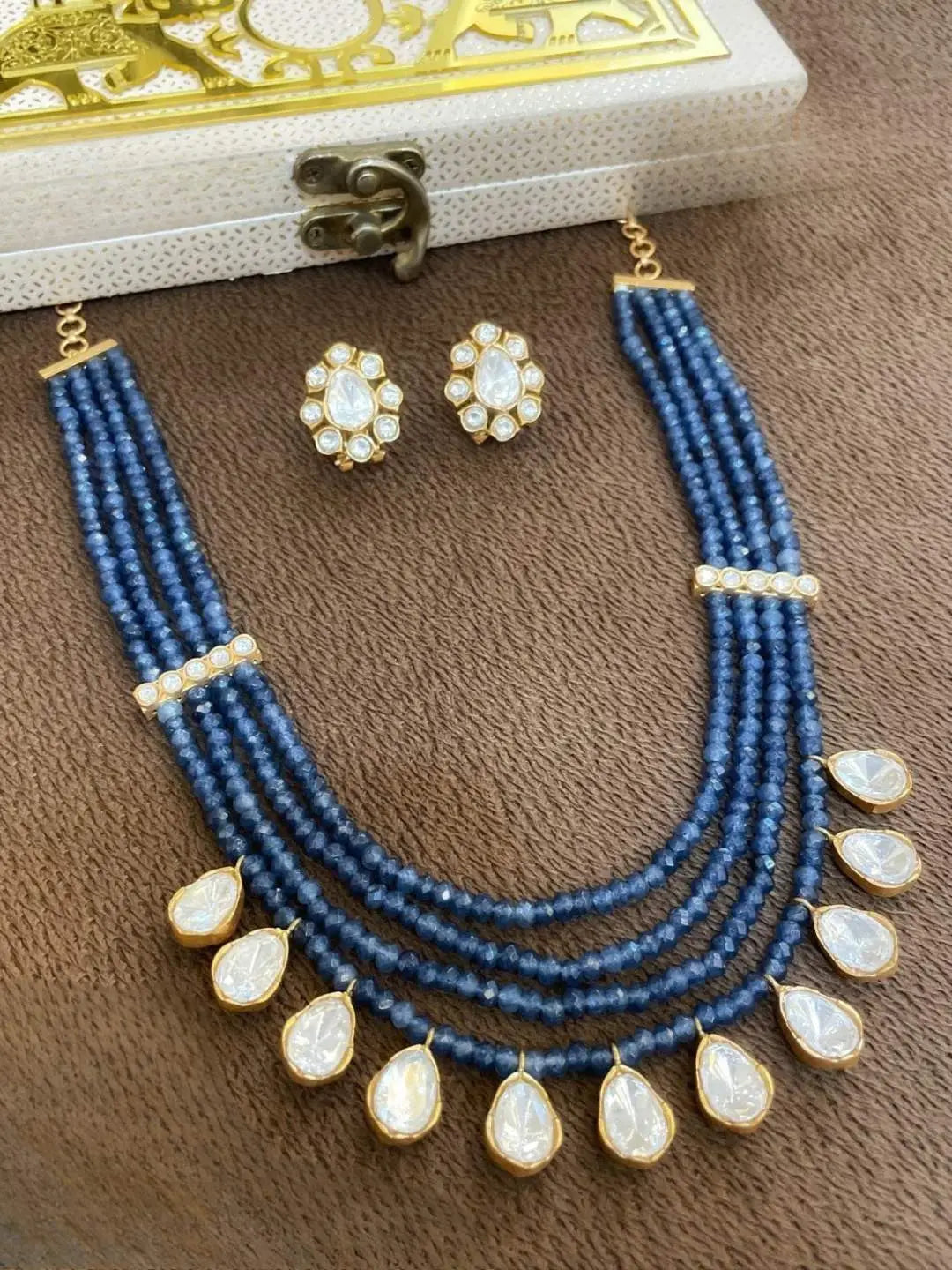 Ishhaara Blue Moissanite Polki Premium Layered Necklace
