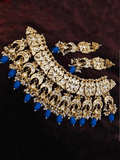 Ishhaara Dark Blue Multi Chand Hanging Necklace Set