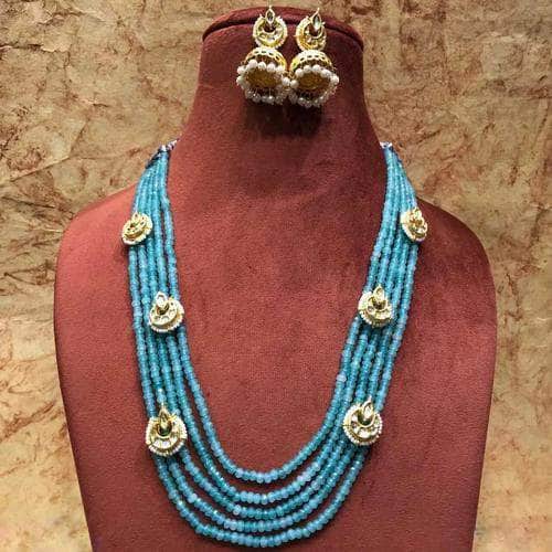 Ishhaara Dark Blue Onex Multi Drop Motif Necklace With Jumki