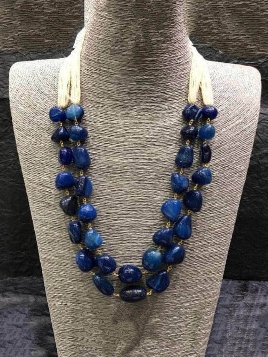 Ishhaara Dark Blue Precious Stone Dual Layered Necklace