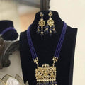 Ishhaara Dark Blue Rectangular Kundan Pendant Necklace