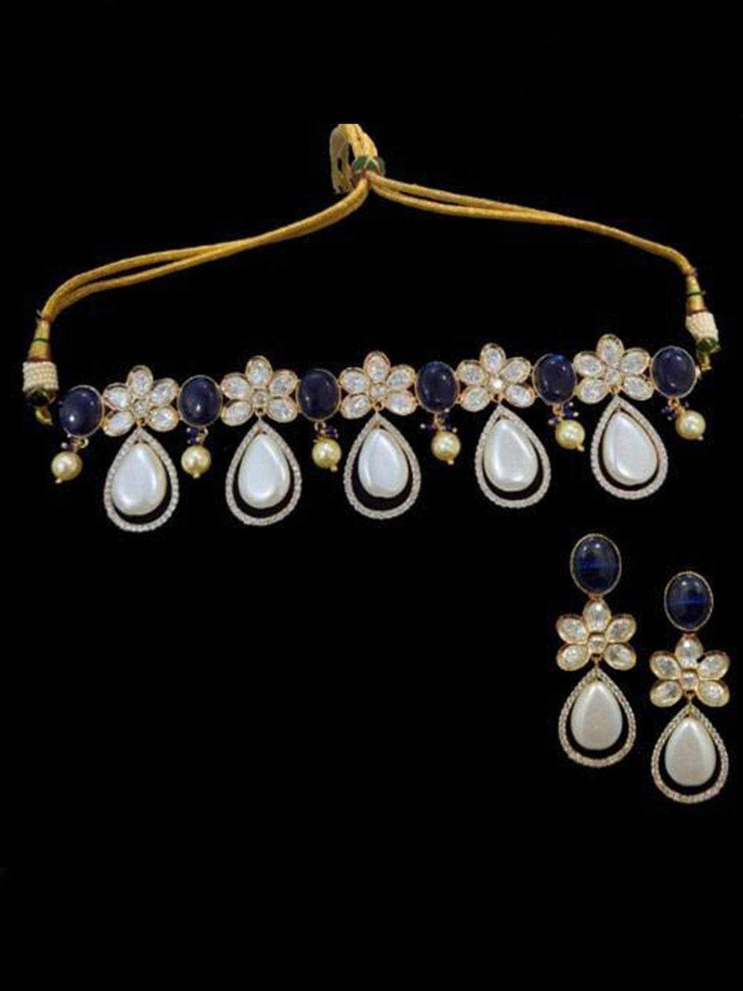 Ishhaara Shell Pearl Drop Choker And Earring Set