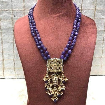 Ishhaara Dark Blue Square Kundan Pendant Necklace