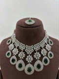 Ishhaara Dark Green American Floral Drop Necklace Set