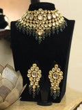 Ishhaara Dark Green Big Kundan Necklace With Multi Beads