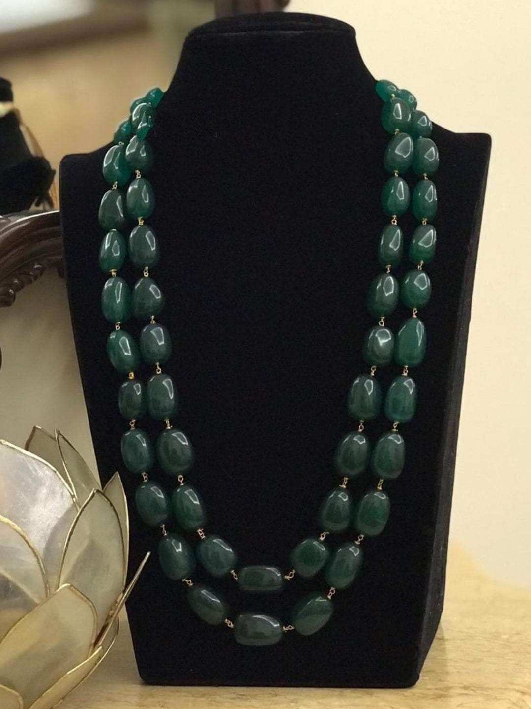 Ishhaara Dark Green Big Stone Onex Necklace