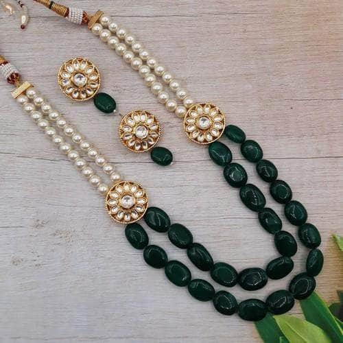 Ishhaara Dark Green Chakra Side Patch Necklace Set