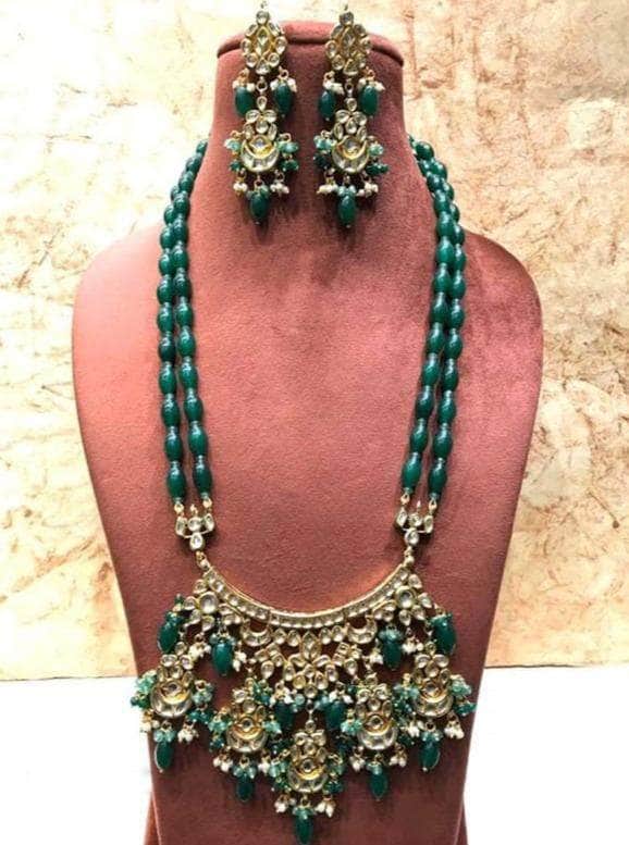 Ishhaara Dark Green Chandbali Pendant Necklace