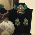 Ishhaara Dark Green Drop Stone Multi Bead Choker Necklace Set