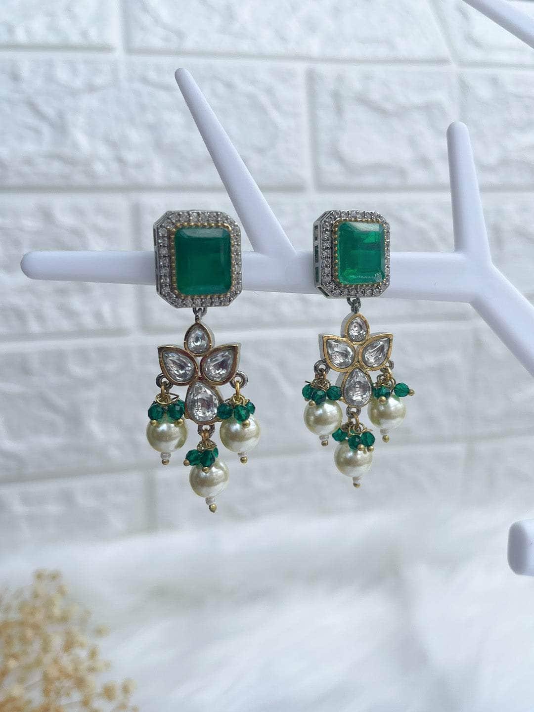 Ishhaara Embellished Ad Drop Earrings Light Green