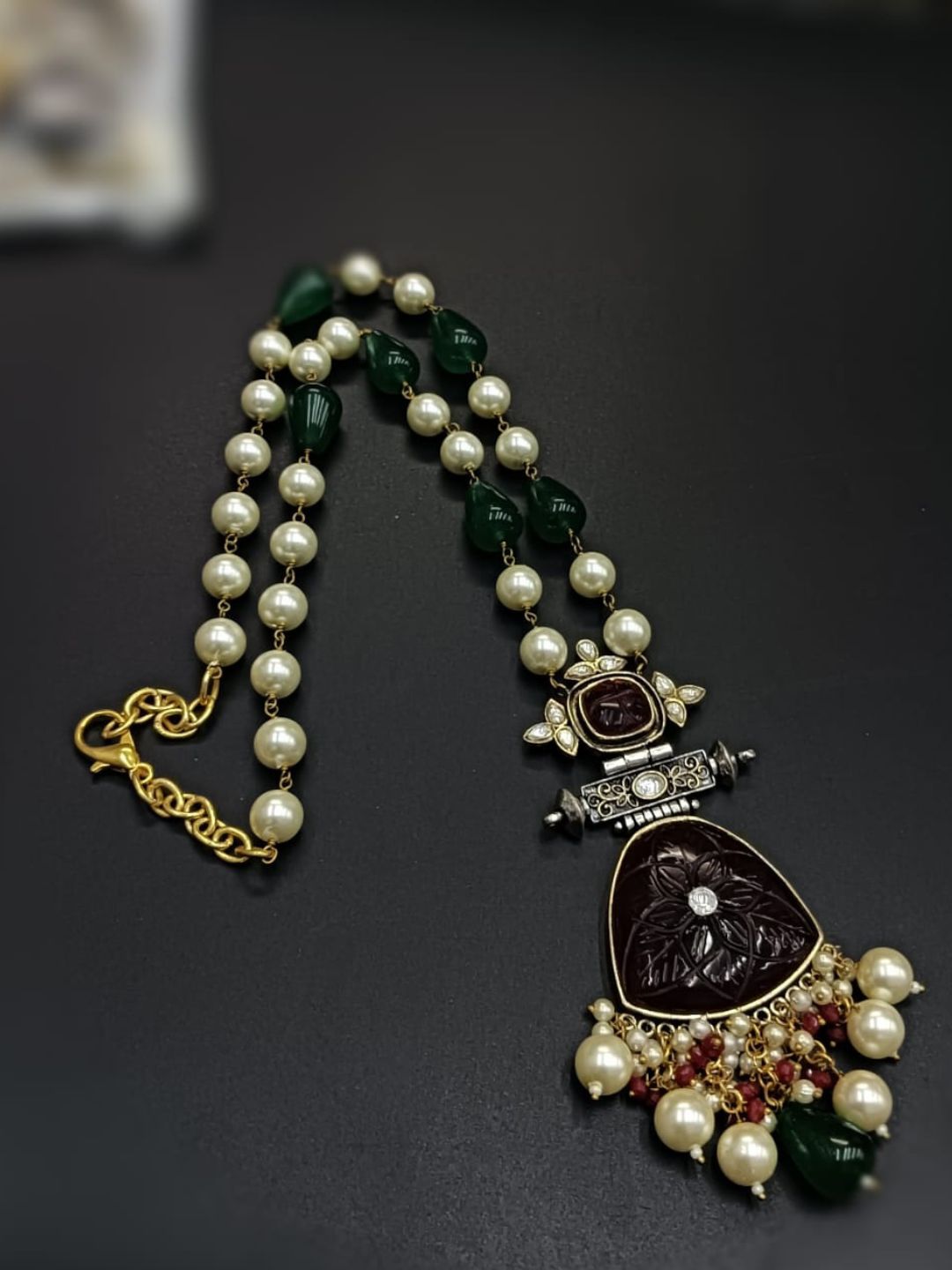 Ishhaara Dark Green Enameled Long Necklace