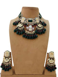 Ishhaara Dark Green Gold Finish Semiprecious Stone Meenakari Necklace Set