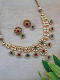 Ishhaara Dark Green Gomentric Drop Hanging Necklace Set