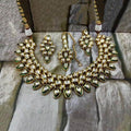 Ishhaara Dark Green Inverted Drop Meena Outline Necklace And Earring Set