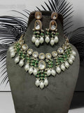 Ishhaara Dark Green Kundan Crux Necklace