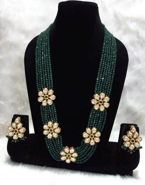 Ishhaara Dark Green Kundan Layered Motif Necklace